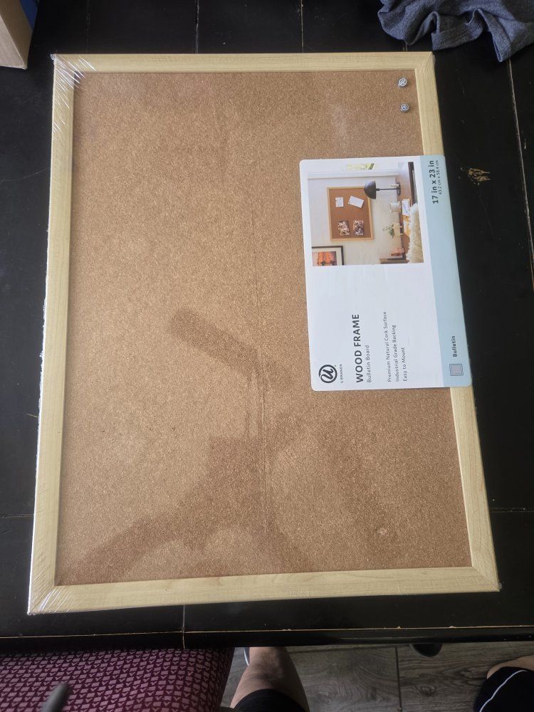 U Brands 17" x 23" Wood Frame Bulletin Cork Board - Natural Cork Surface