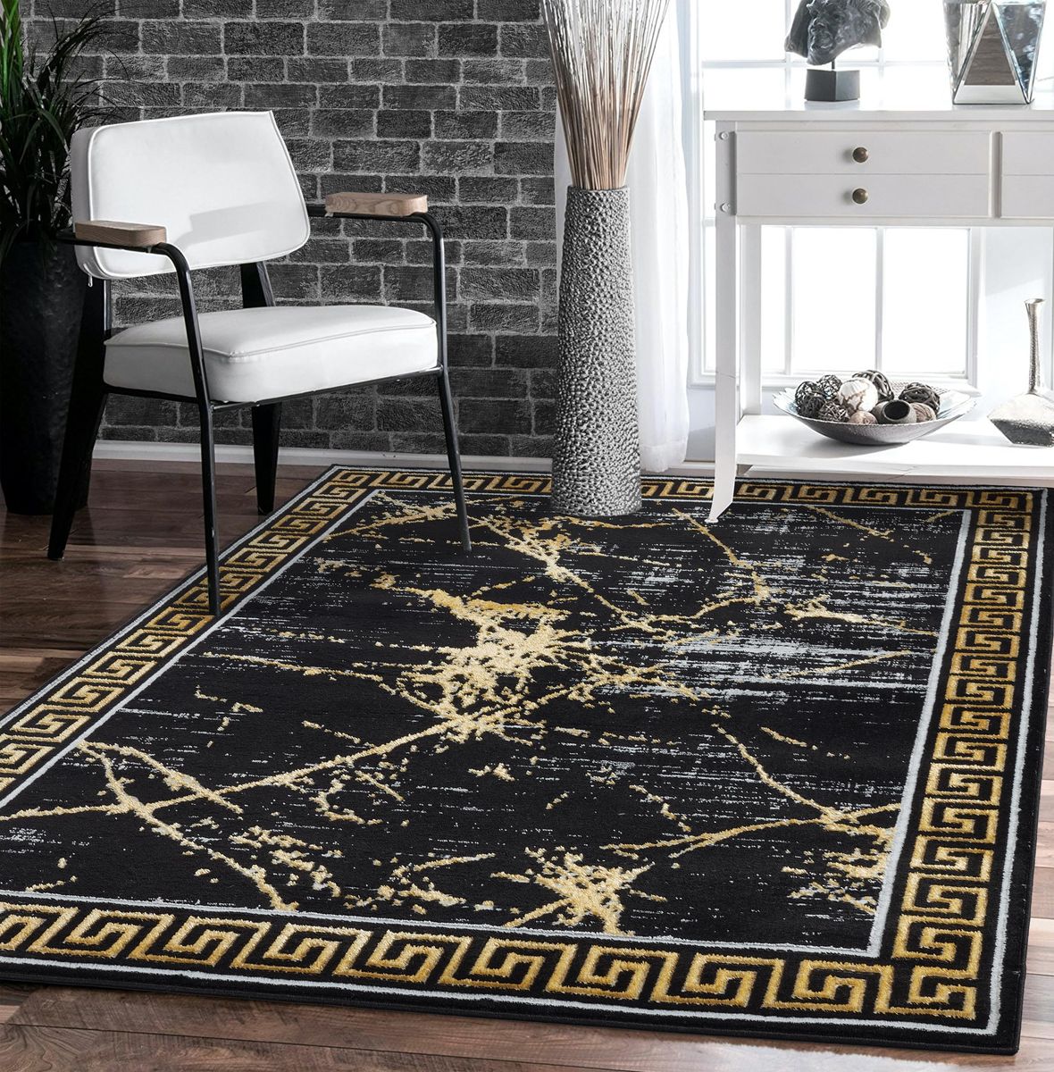 New Area Rugs Marble 8x10 Black Gold Carpet Modern Abstract Rug