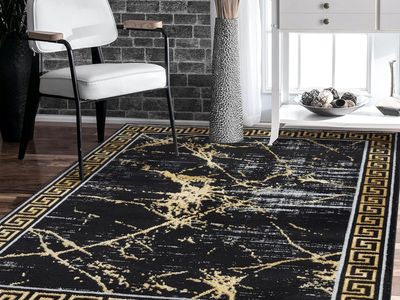 New Area Rugs Marble 8x10 Black Gold Carpet Modern Abstract Rug