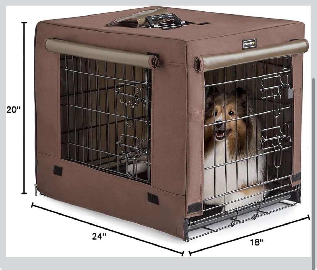 Dog Crate with Removable Tray & Waterproof Cover - 24"x18"x20" Brown