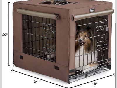 Dog Crate with Removable Tray & Waterproof Cover - 24"x18"x20" Brown
