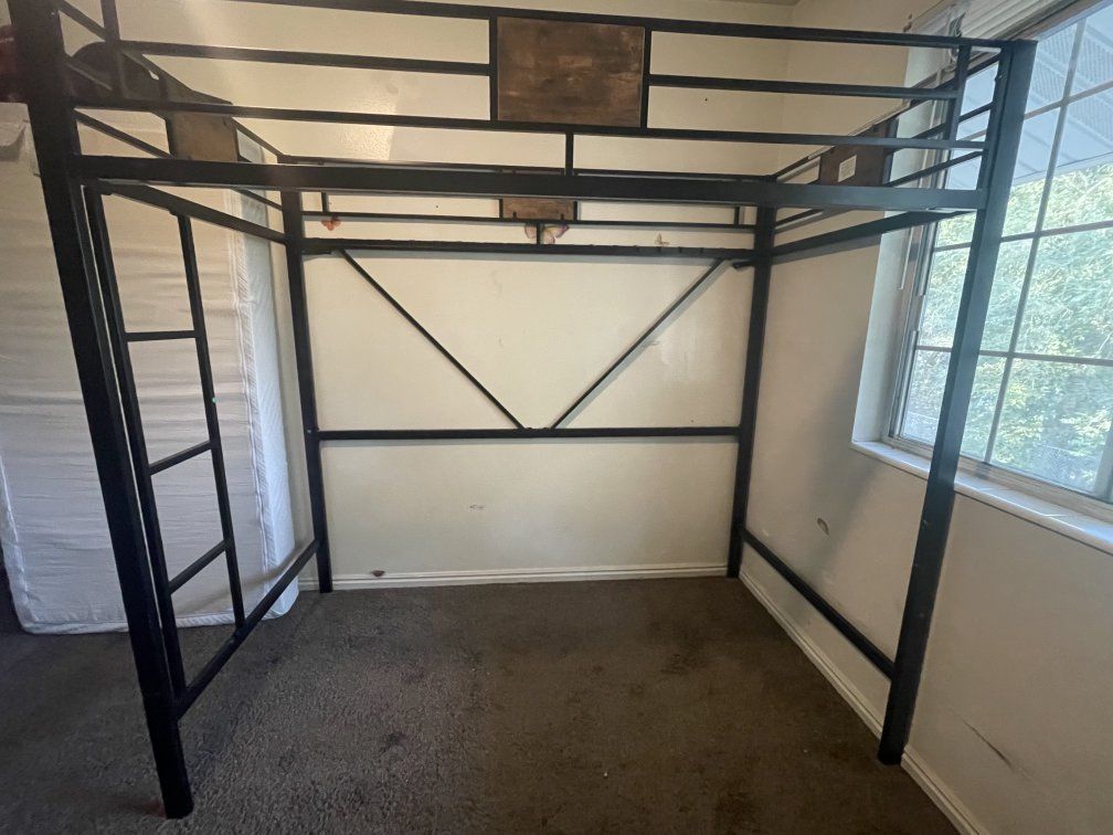 Metal Loft Bed Frame Full Size with Ladder - Black Finish