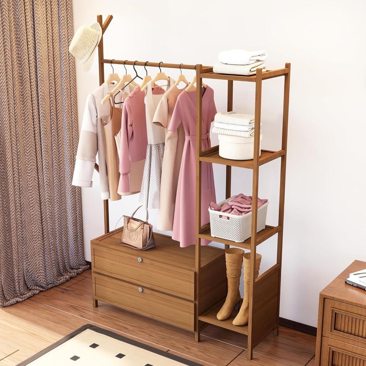 Bamboo Clothes Rack, 4-Layer Shoe Storage Rack