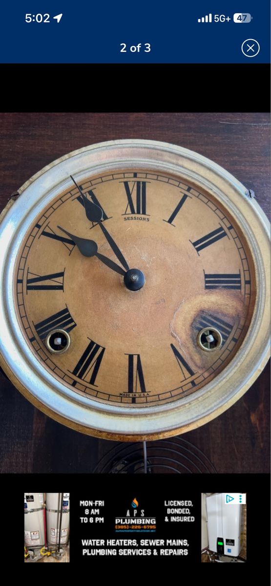 Vintage Sessions Wall Clock with Pendulum - Dark Wood, Roman Numerals, Made in U.S.A.