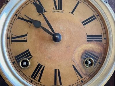 Vintage Sessions Wall Clock with Pendulum - Dark Wood, Roman Numerals, Made in U.S.A.