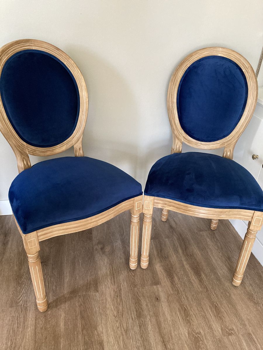 2 Like New Blue Velvet Accent Chairs $60 each or $100 for the pair