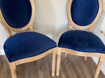 2 Like New Blue Velvet Accent Chairs $60 each or $100 for the pair
