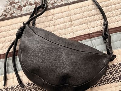 Banana Republic Black Textured Faux Leather Crescent Crossbody Shoulder Bag New