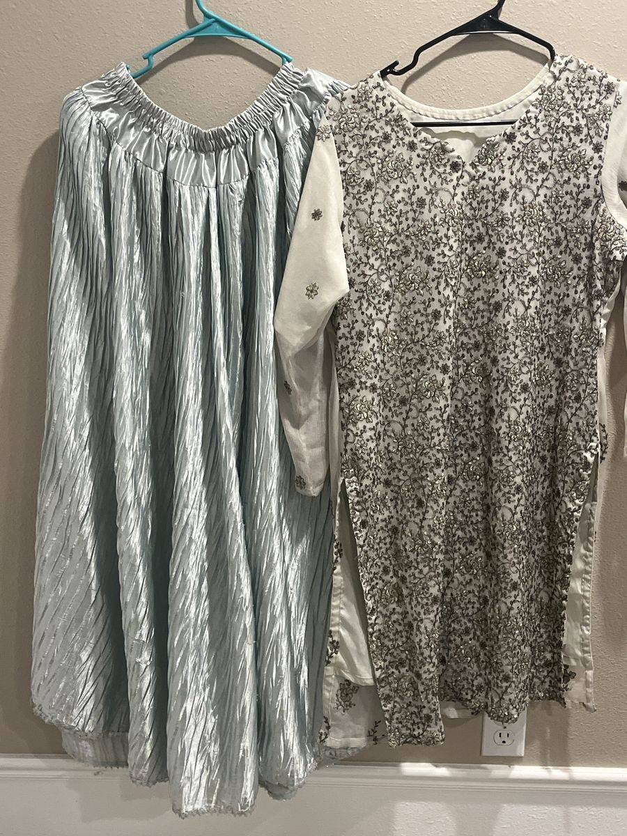Embroidered Formal Ethnic Outfit with Skirt, ( sharara) Kurti, and Dupatta