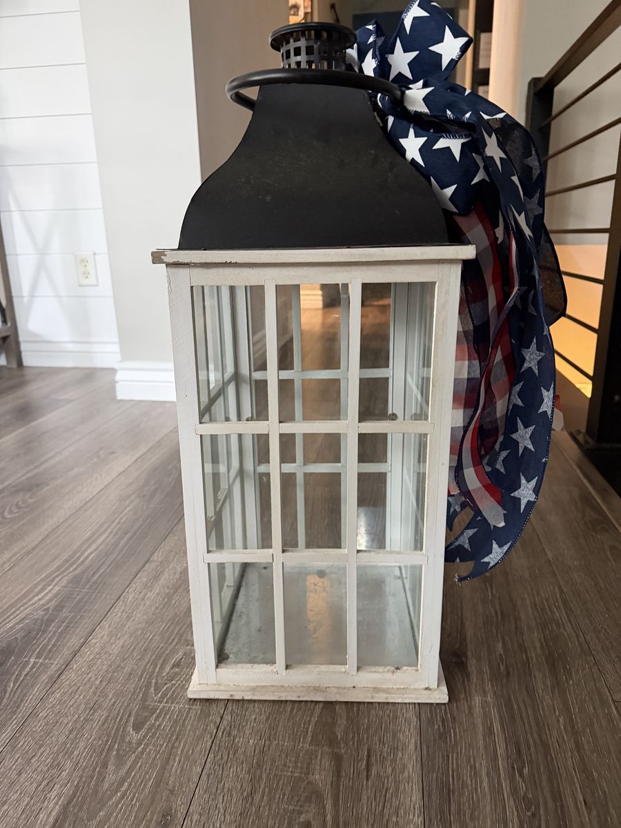 Rustic White & Black Decorative Lantern - Large Farmhouse Style with Glass Panes