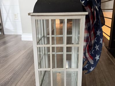 Rustic White & Black Decorative Lantern - Large Farmhouse Style with Glass Panes
