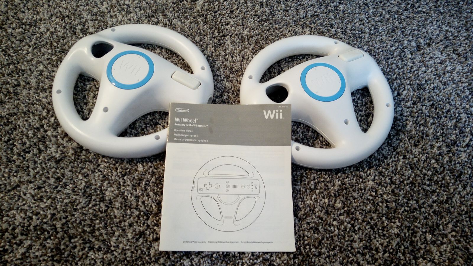 Nintendo Wii OEM Mario Kart Controllers, and instruction manual, Cleaned