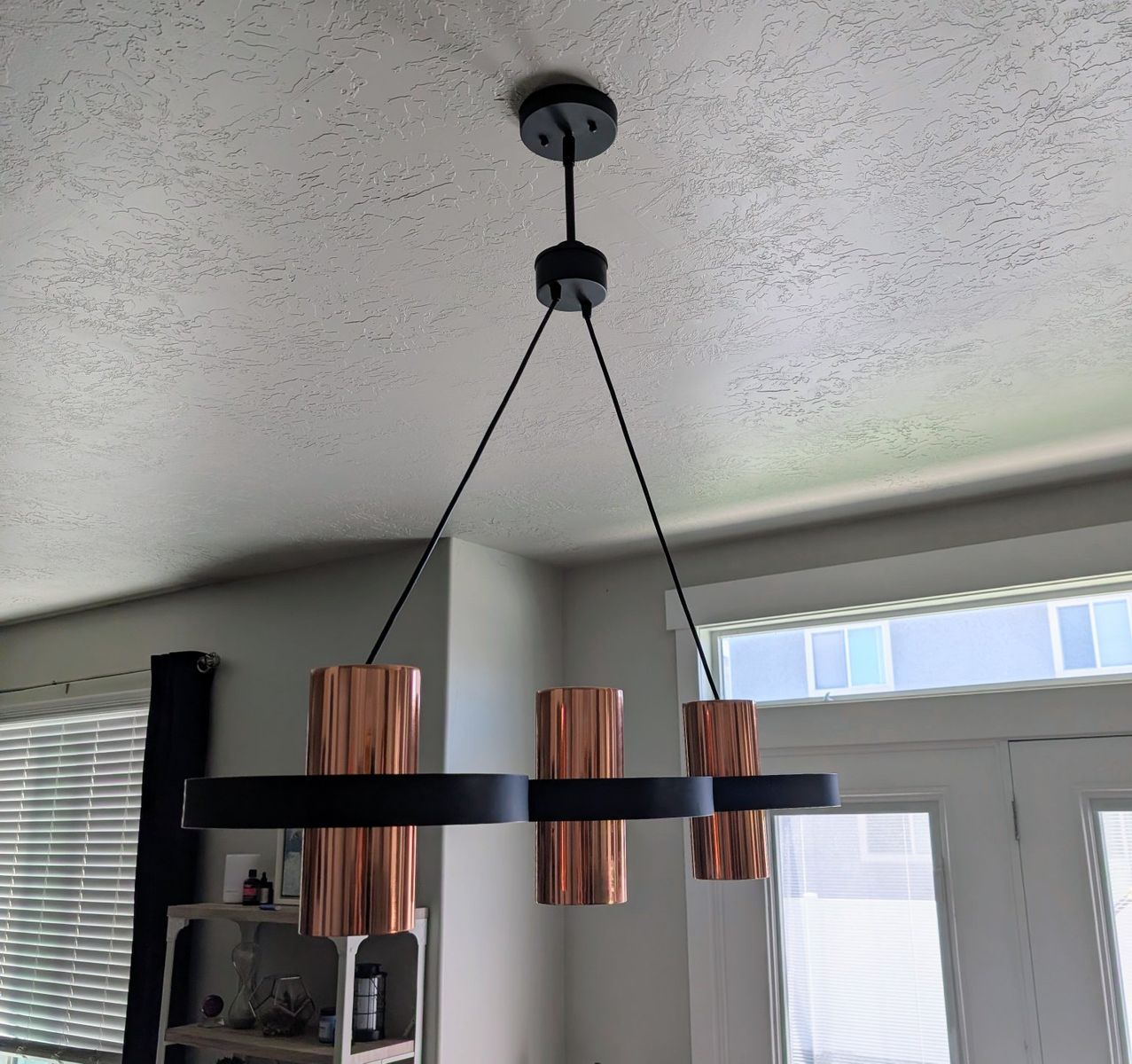 copper and black great chandelier