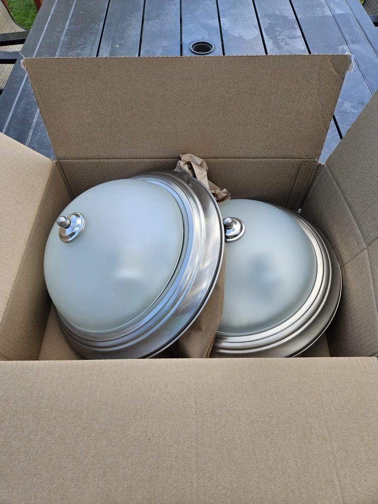 2-Pack Brushed Nickel Flush Mount Ceiling Lights with Frosted Glass Shade