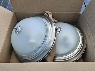 2-Pack Brushed Nickel Flush Mount Ceiling Lights with Frosted Glass Shade