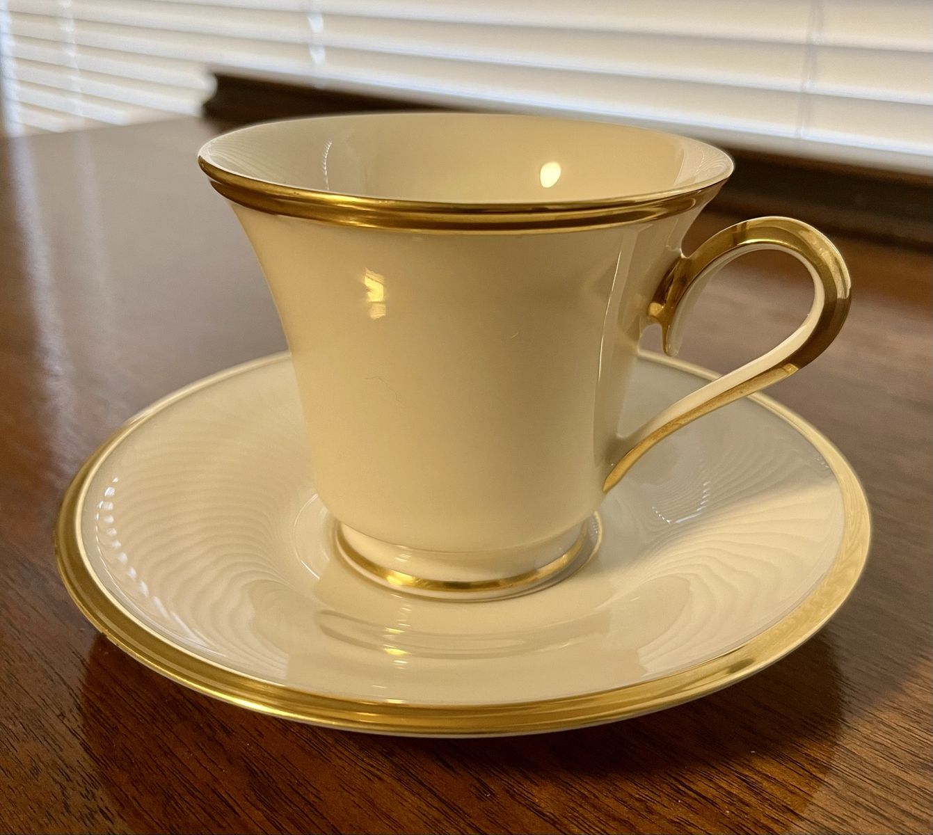 Set of 14 Lenox Eternal Ivory China Teacups and Saucers with Gold Trim