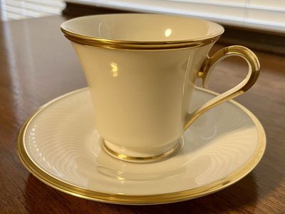 Set of 14 Lenox Eternal Ivory China Teacups and Saucers with Gold Trim