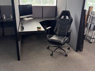 Modern Office Cubicle L-Shaped Desk with Privacy Panels - Gray/Black