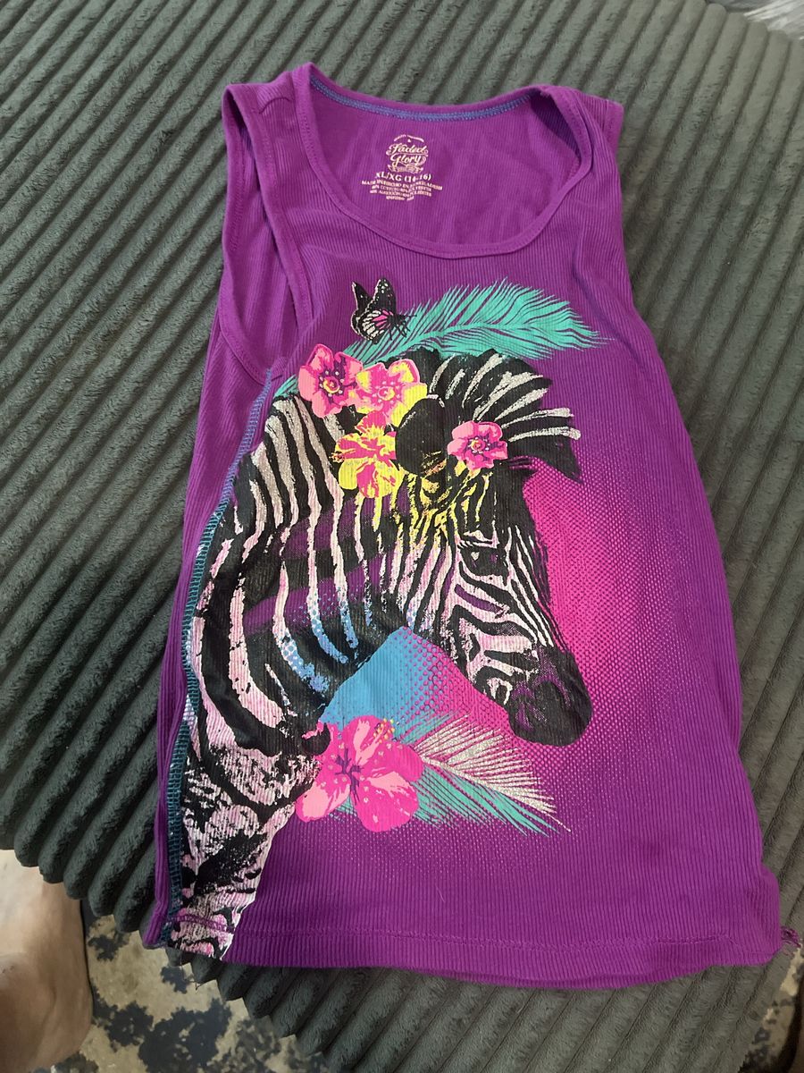 Faded Glory Purple Tank Top Girls Size XL 14-16 Zebra Floral Graphic