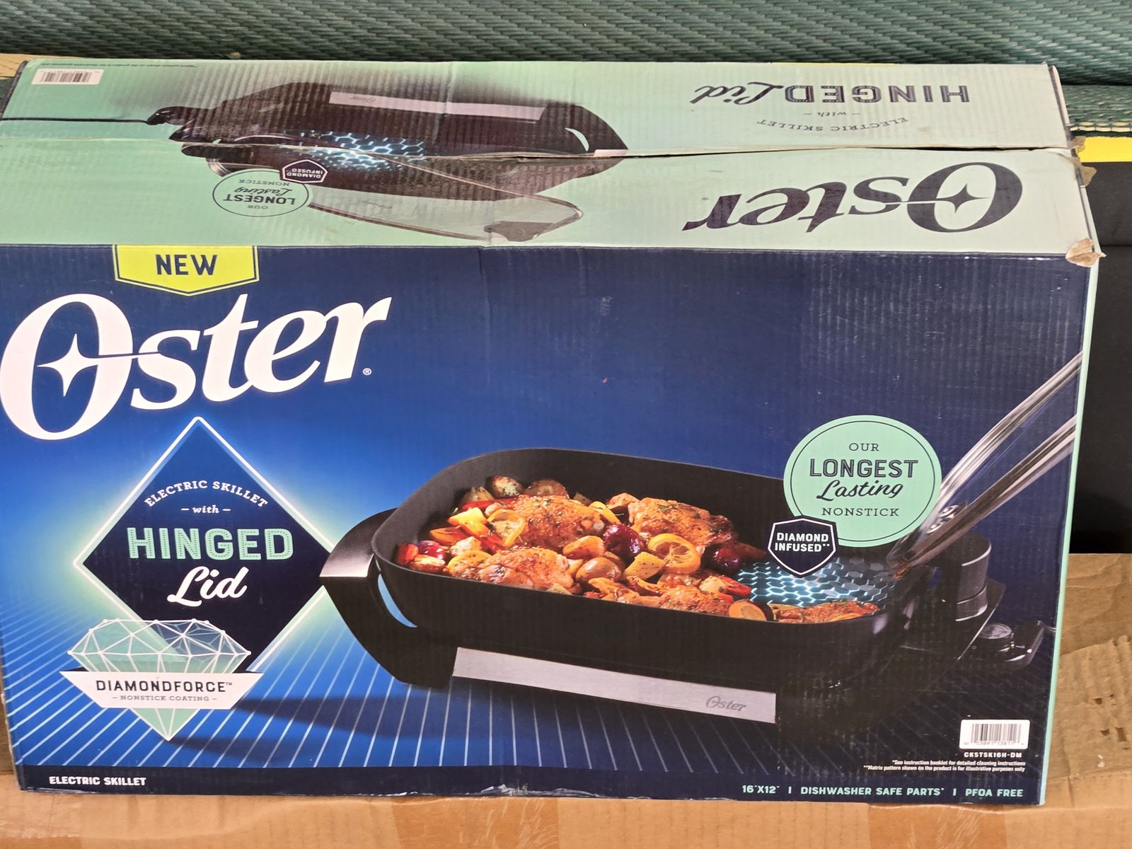 Oster DiamondForce 12-Inch x 16-Inch Nonstick Electric Skillet with Hinged Lid