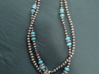 Sterling Silver & Turquoise Bead Navajo Pearl Necklace