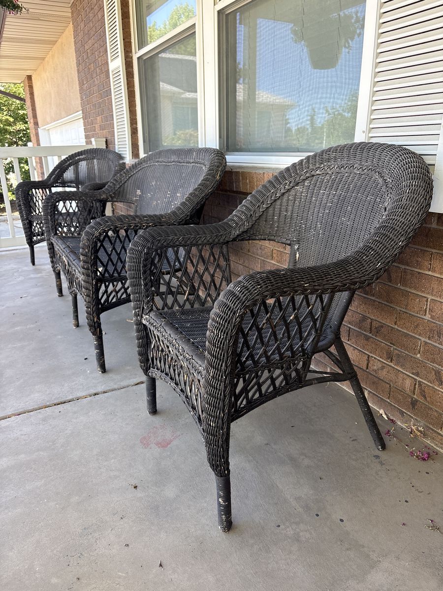 Black Wicker Patio Furniture Set - Loveseat & 2 Chairs - Structurally Sound