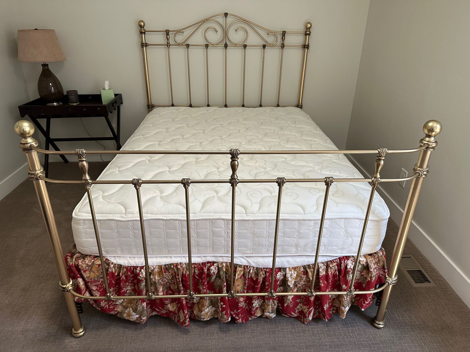 Vintage Brass Queen Bed Frame & Cream Dresser Set