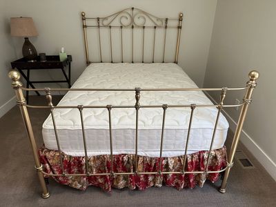 Vintage Brass Queen Bed Frame & Cream Dresser Set