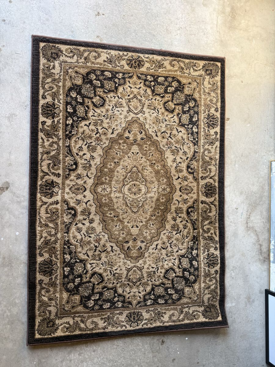 Traditional Ornamental Area Rug Brown Beige Persian Oriental Pattern