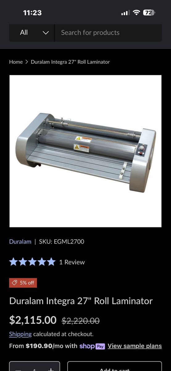 Duralam Integra 27" Roll Laminator