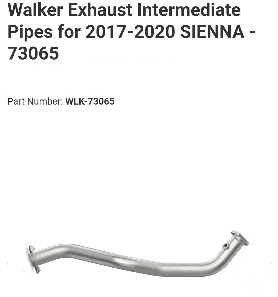 walker exhaust intermediate pipe for 17-20 sienna
