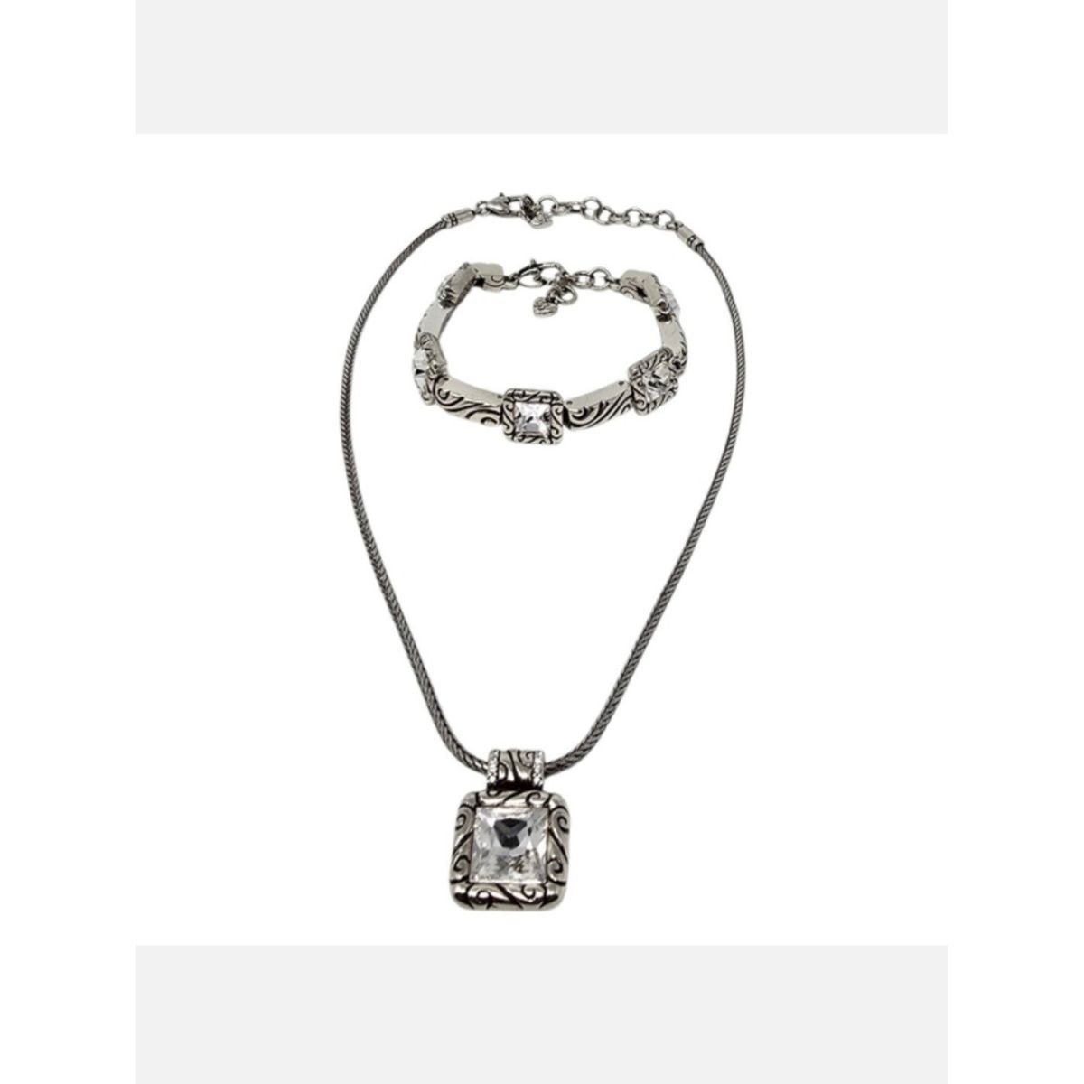 Brighton Regina Clear Square Swarovski Faceted Necklace & Bracelet Set Silver