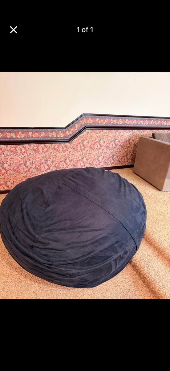 LOVESAC brand Large Dark Blue / Black Suede Beanbag Chair
