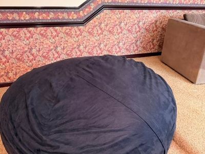 LOVESAC brand Large Dark Blue / Black Suede Beanbag Chair