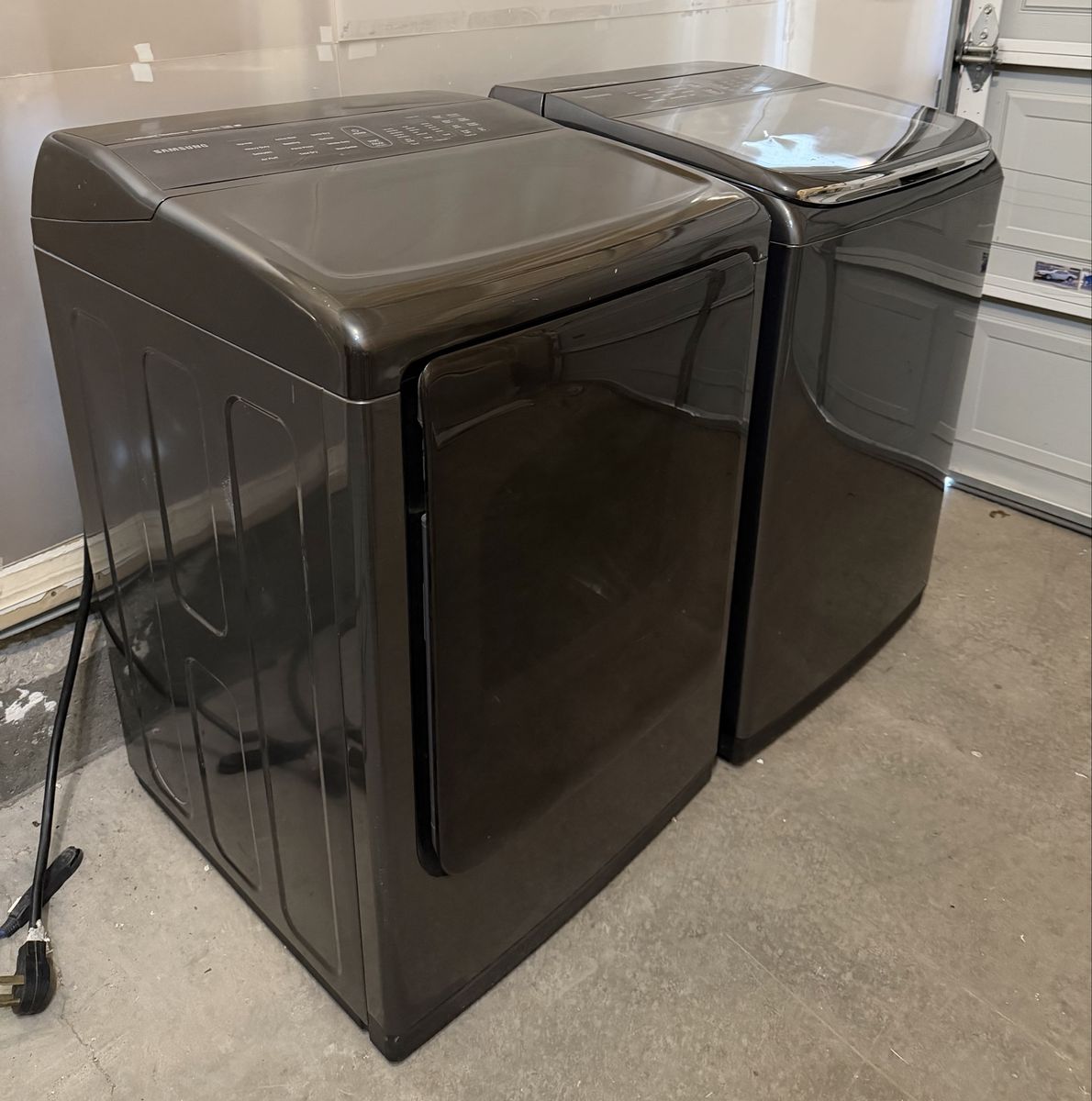Samsung Top Load Washer & Electric Dryer Black Stainless