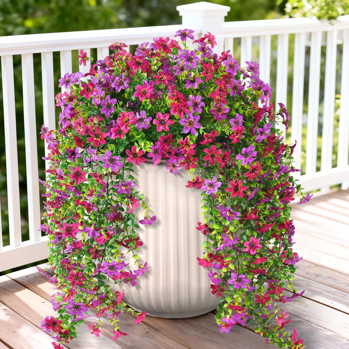 Artificial Hanging Flowers for Outdoors, 2 Pcs Fake Hanging Plant Spring Summer Decor, UV Resistant No Fade Realistic
