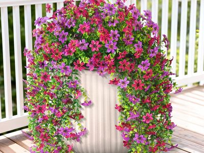 Artificial Hanging Flowers for Outdoors, 2 Pcs Fake Hanging Plant Spring Summer Decor, UV Resistant No Fade Realistic