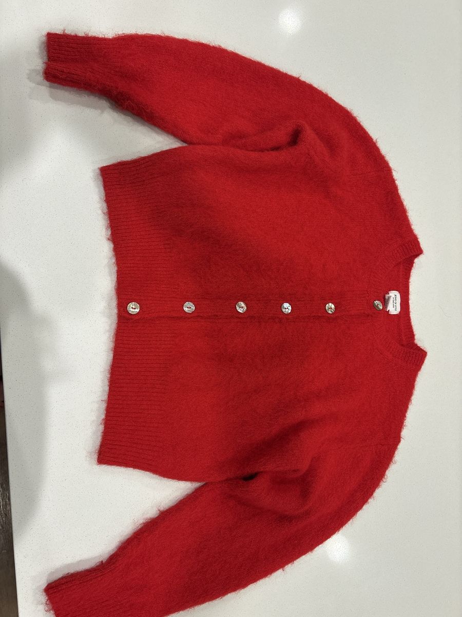 Song of Style Red Fuzzy Button-Front Cardigan Sweater - Size M/L