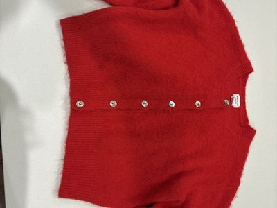 Song of Style Red Fuzzy Button-Front Cardigan Sweater - Size M/L