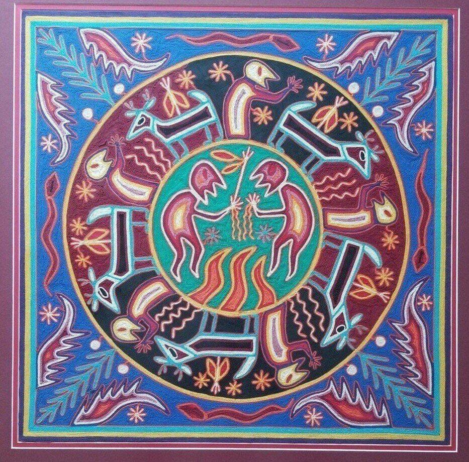 Signed Consuelo Original Huichol Tapestry on Woo