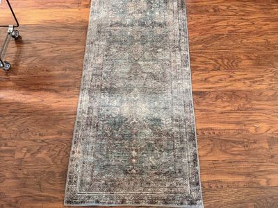 Magnolia home runner 2.5x7 ish - Blue, Grey, & Burgundy Medallion Pattern