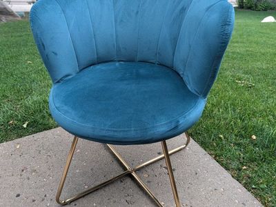 Teal Scalloped Accent Chair with Brass Legs