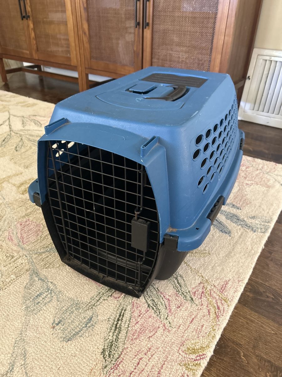 Small Blue Hard Case Pet Carrier - Collapsible, Handle & Storage, 15"x13"x23"