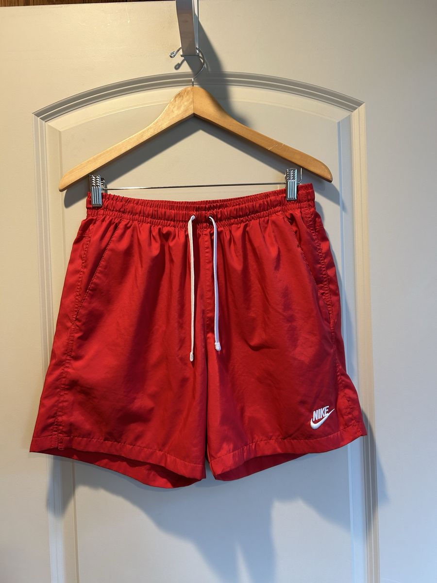 Nike Red Athletic Shorts with White Drawstring and Logo - Men's Size Medium