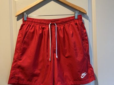 Nike Red Athletic Shorts with White Drawstring and Logo - Men's Size Medium