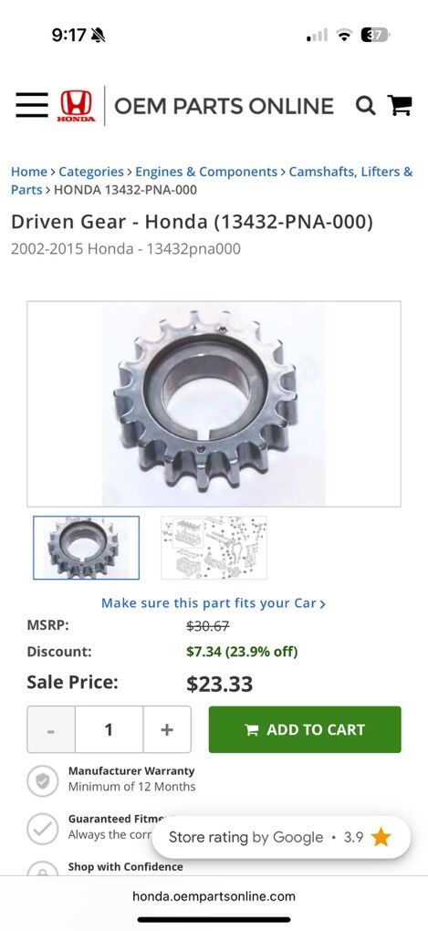 Honda Driven Gear Sprockett 13432-PNA-000 New