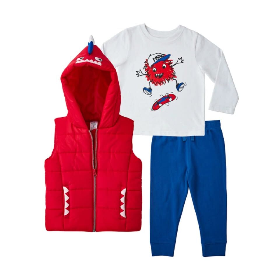 Member's Mark Boy's Playwear 3D Spiked Hooded Vest, Shirt & Pants, 3 Piece 2T