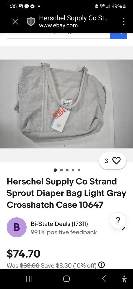 Gently Used HERSCHEL Diaper Bag w/ Changing Pad