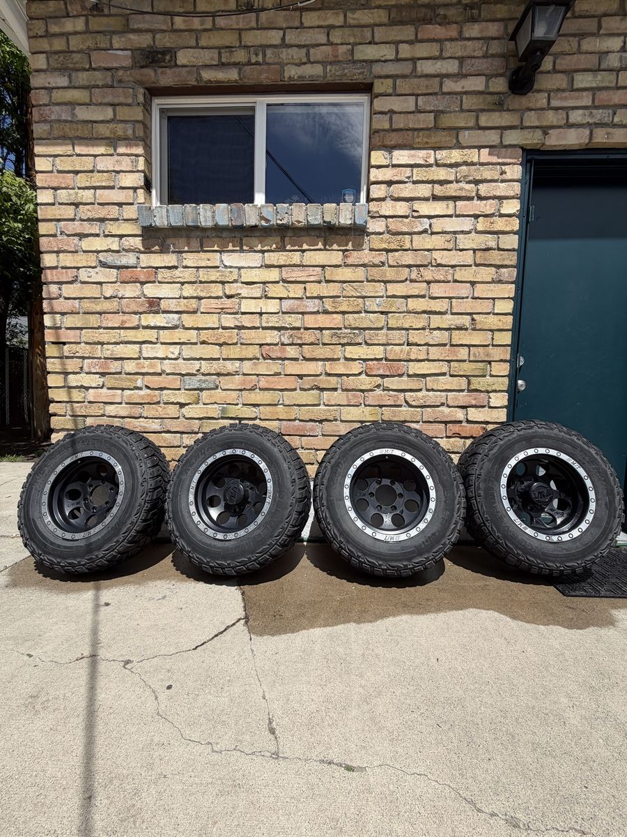 4 Mickey Thompson Baja 15x8 wheels on Kenda Klever M/T 235/75/15 plus one spare
