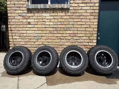 4 Mickey Thompson Baja 15x8 wheels on Kenda Klever M/T 235/75/15 plus one spare